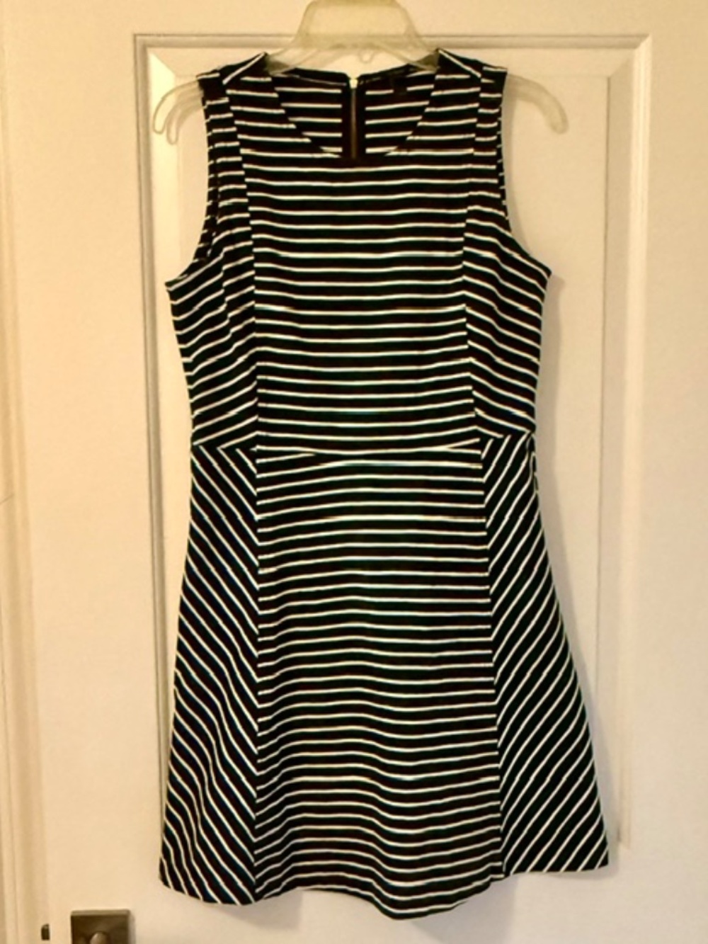 J. Crew Black White Stripe Fit Flare Cotton Knit Dress Size 8